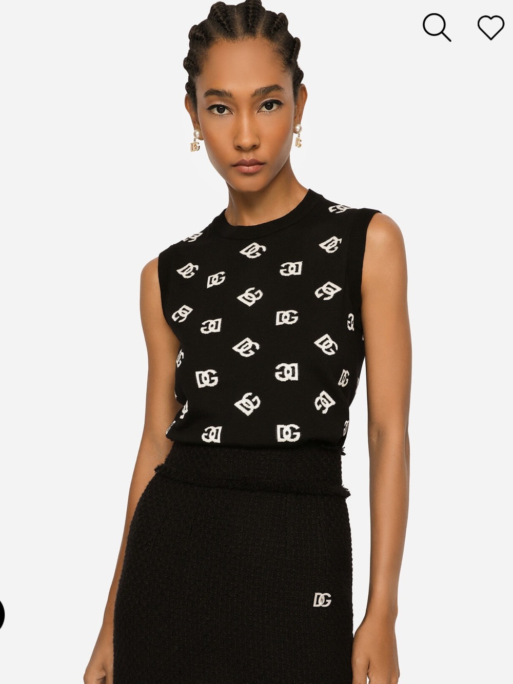 Dolce & Gabbana Black & White Sleeveless Logo Knit Shell